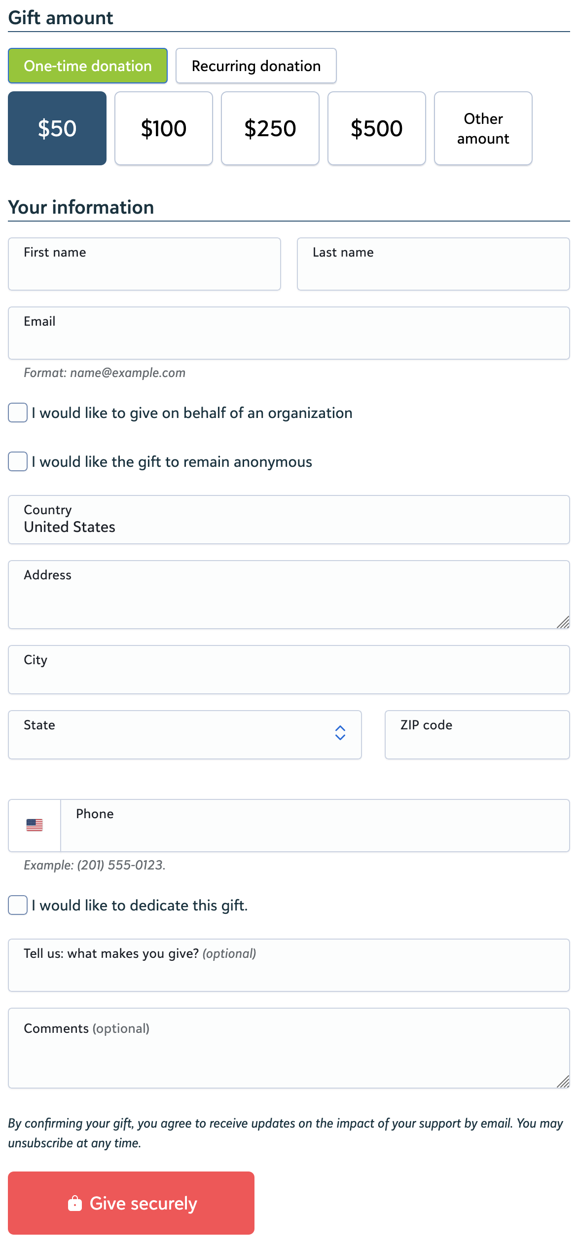 screenshot of the donation form, inactive for archive